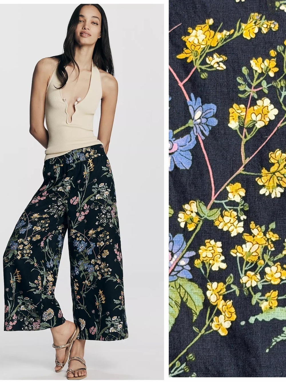 Anthropologie Somerset Linen Pants Pull-On Floral Print Large